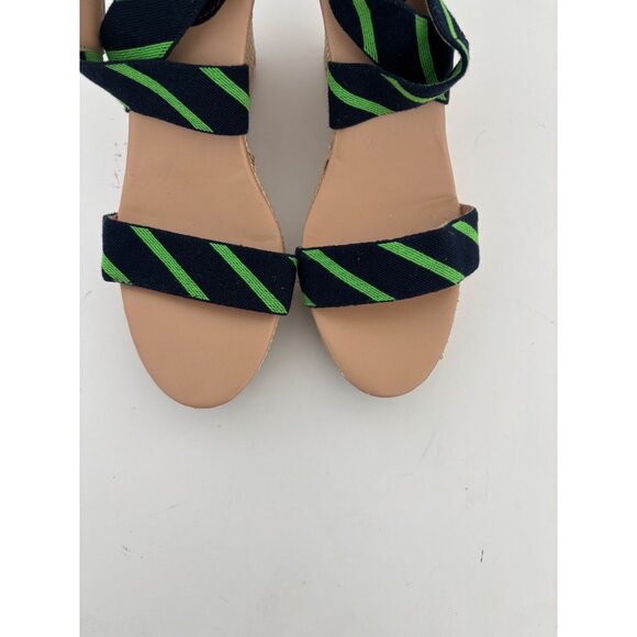 Tommy Hilfiger Sandals 10 Wedge Navy Green Striped Espadrille Preppy Nautical - Picture 6 of 16